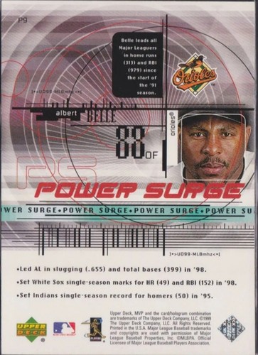 1999 Upper Deck MVP Power Surge #P9 Albert Belle Baltimore Orioles - Picture 2 of 2