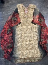 INDIAN CHIFFON EMBROIDERY BORDER WOMEN CALF SLEEVE L FLARE DRESS KURTA SZ. MED