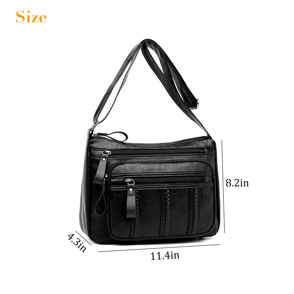 Women's PU Purse Shoulder Bag Multiple Pockets Cross Body Handbag Adjust Wallet