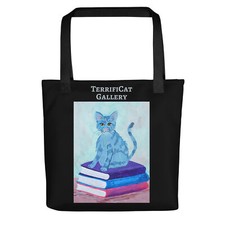 TERRIFICAT cat bag tote ORIGINAL DESIGN cat and books 15x15 INCH cat artist