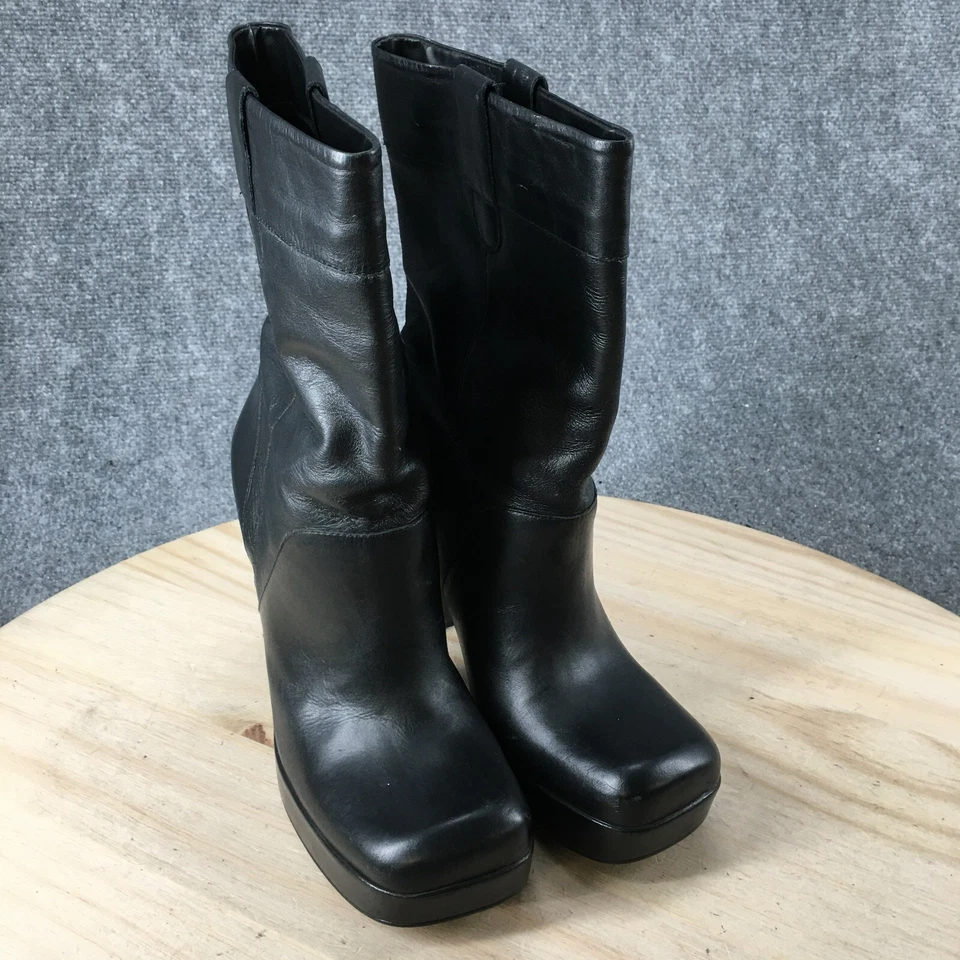 Botas MIA para mujer de 7 M de altura media pantorrilla de cuero negro punta cuadrada tacones gruesos Foto 3 de 4