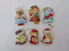 Vintage Jasco Caring Critter Chimers Porcelain Bell Christmas Ornaments Lot Of 6