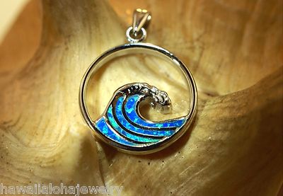 20MM RHODIUM 925 STER SILVER INLAID OPAL HAWAIIAN CRESTING OCEAN WAVE PENDANT #2