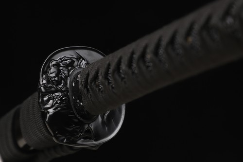 Black Blade 9260 Spring Steel Katana Japanese Samurai Sword Skull Tsuba - Picture 3 of 14