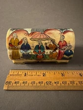 TURKISH HAND PAINTED PEOPLE FLOWER ROUNDED CAMEL BONE JEWELRY BOX TRINKET DISH