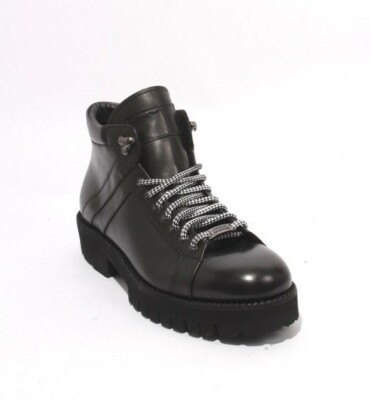 Roberto Serpentini 59500 Black Leather Fleece Lace-Up Ankle Boots 43 / US 10