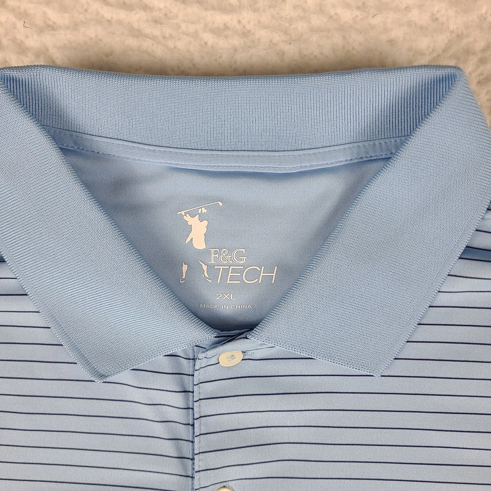 F & G Tech Polo Shirt Mens 2XL XXL Blue Striped Performance Fairway & Greene - Image 3 of 4