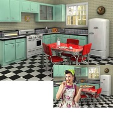 Loccor Fabric 7x5ft Retro Kitchen Backdrop for Photography Room Furniture Hom...