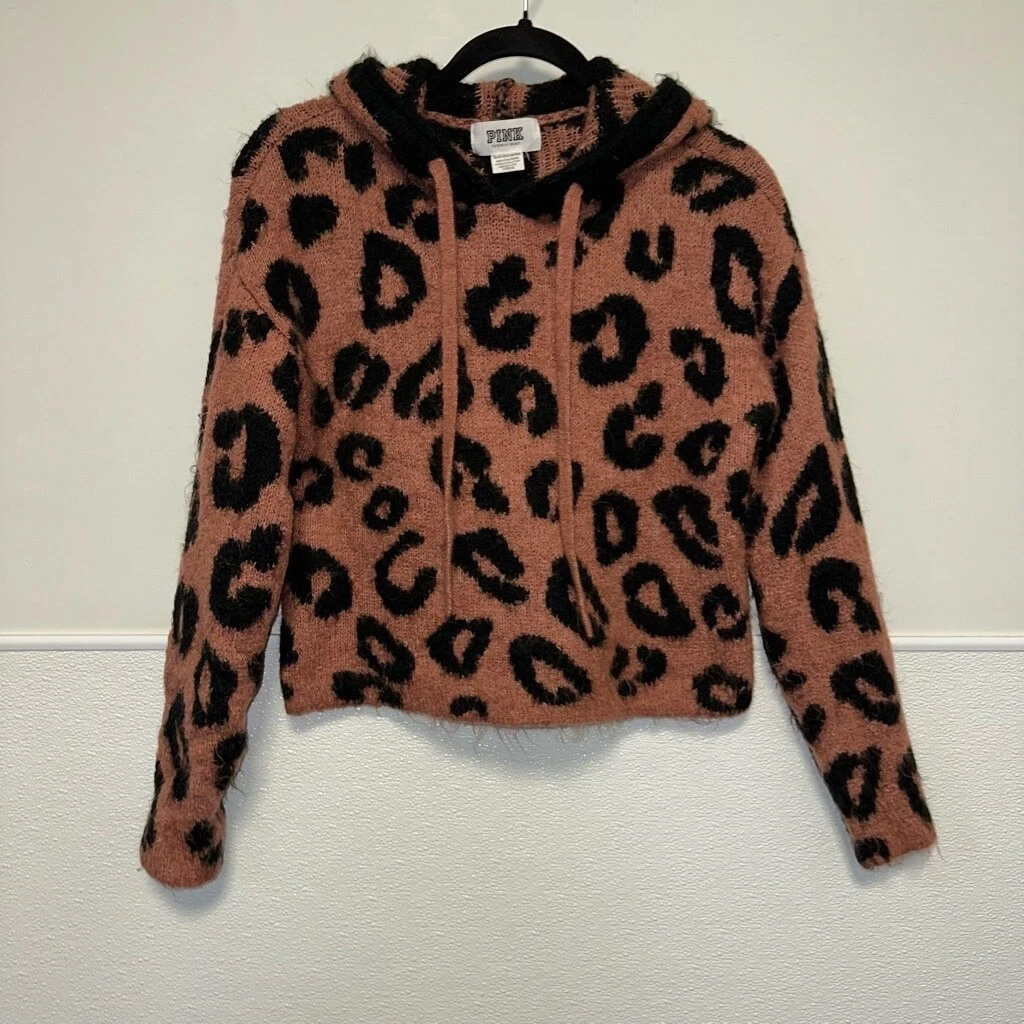 UNDERCOVER Felpa donna ROSA by Victoria's Secret XS cheetah con cappuccio marrone e nero cropped