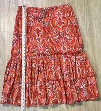 Vintage Tommy Hilfiger A-Line Maxi Skirt Paisley Tassels Sz 16 Pink Orange Boho