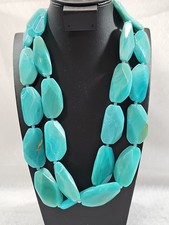 Chunky Necklace Aqua/Turquoise Blue Colored Beads Double Strand Statement 24-26"
