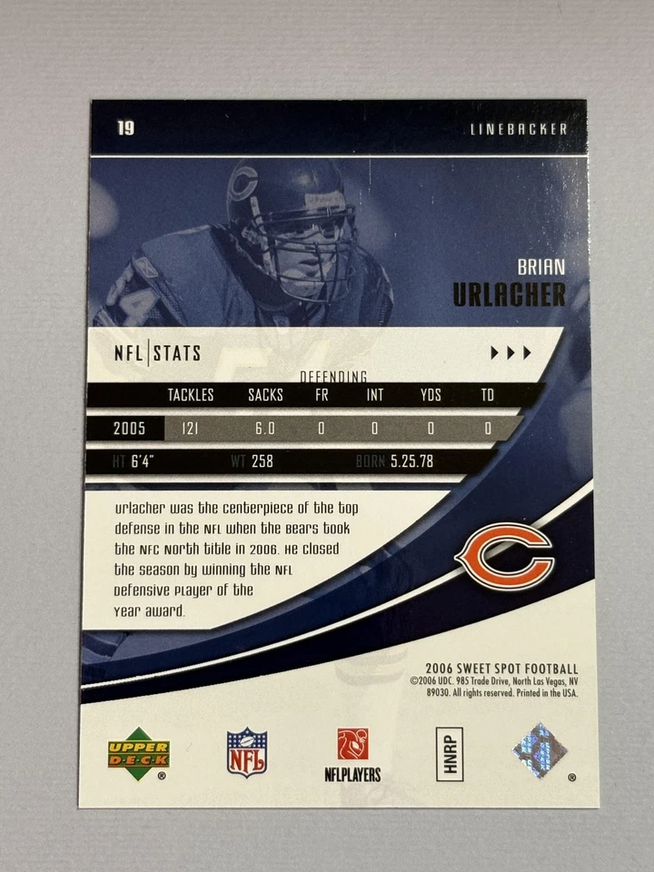 Brian Urlacher 2006 Upper Deck Sweet Spot Chicago Bears #19 P945 - Image 2 of 2
