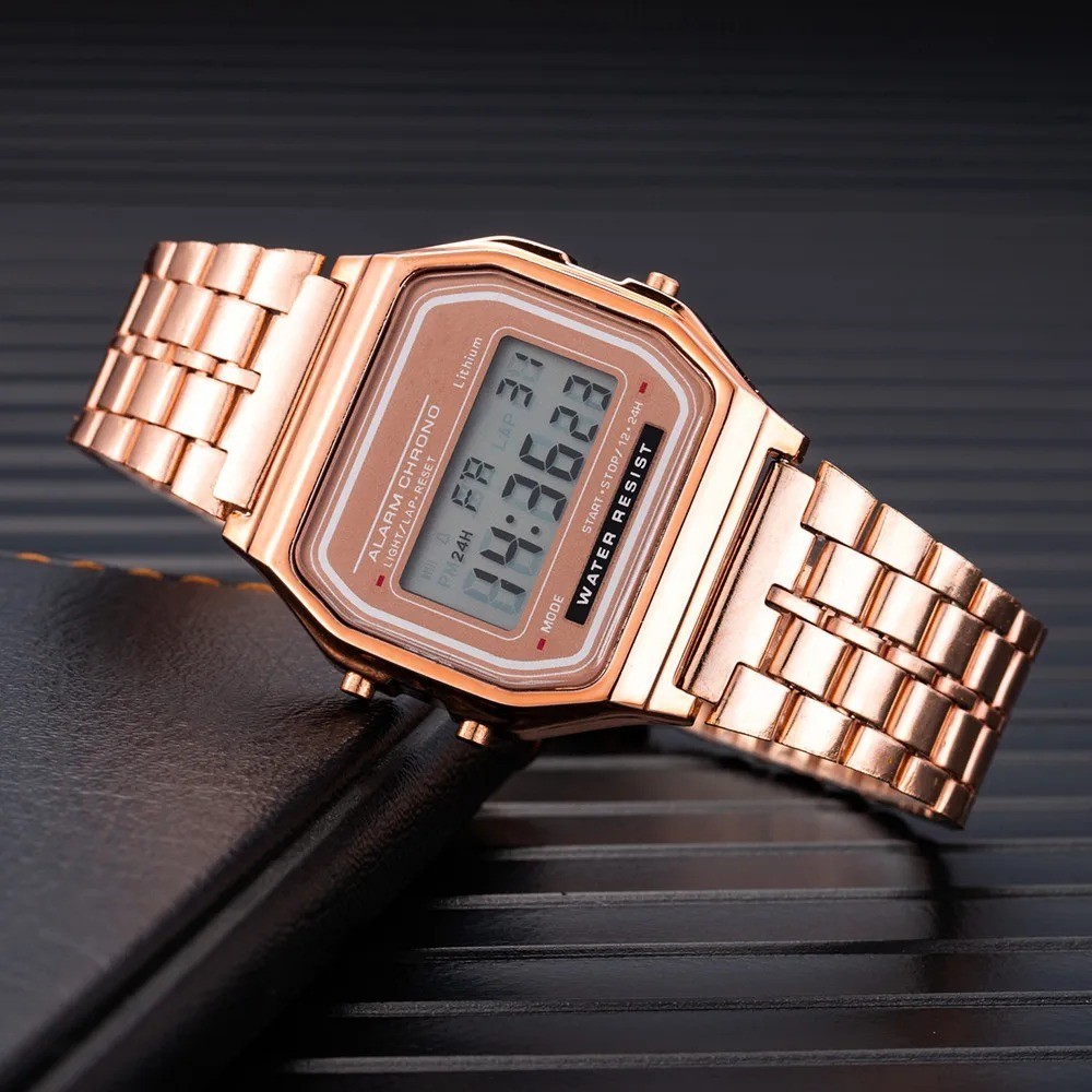 WoMaGe Men's LED Digital Watch Stainless Steel Bracelet Date Year