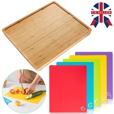 Extra Large Bamboo Chopping Board with 6 Flexible Cutting Mats Set Colour Coded