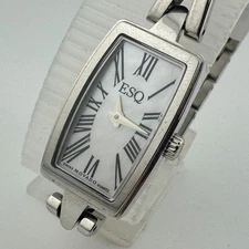ESQ Swiss Quartz Watch Women Silver Steel Barrel MOP Dial Analog New Batter 6.5"