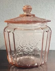 Vintage Anchor Hocking Pink Depression Mayfair Open Rose Biscuit Jar/Cookie Jar