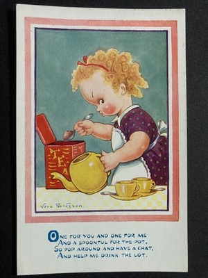 Eine Kanne Tee eine für dich eine für mich Vintage Vera Paterson Postkarte T14