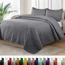 3 Piece Embossed Quilted Bedspread Queen King Size Bedding Coverlet Bed Throw