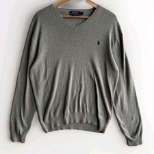 Polo Ralph Lauren Men  s Pima Cotton V-Neck Pullover Sweater Gray Size Medium