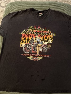 Y2K Harley Davidson Motorcycles Girl Pin Up Flame Shirt 2x Goth