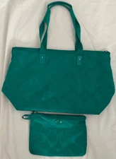 Coach Travel Tote Jade Green Foldable into Mini Bag Zipper Shopping Bag