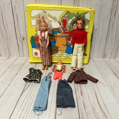 Mattel Sunshine Family Doll Lot With Case Clothing Mom Dad Baby 1976