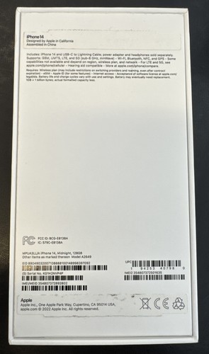 Apple iPhone 14 128 Go BOITE MINUIT UNIQUEMENT et câble de charge OEM - Photo 6 sur 11