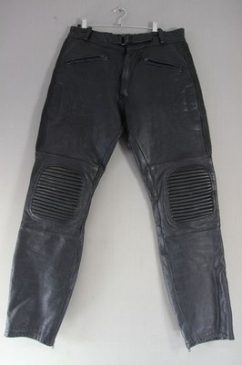 ASHY BLACK PRIME HIDE LEATHER BIKER TROUSERS: WAIST 32 INCH/INSIDE LEG 33 INCH