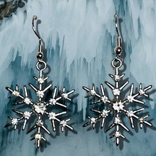 NEW Sparkling Snowflakes Rhinestone Silver-Tone Dangle Earrings Wire Ear Hook