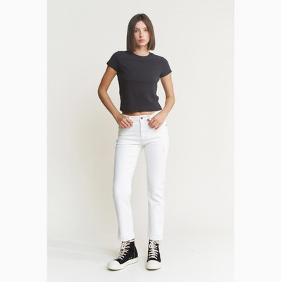 Mica Denim Women Off-White Denim Straight Flare Jeans Mid Rise Stretch Casual