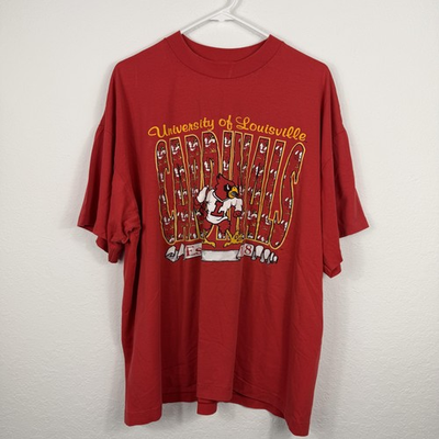 #ad Vintage Louisville Cardinals Shirt Mens 2XL Red Distress Armpits NCAA Basketball $24.99