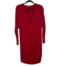 Tommy Bahama Red Draped Cowl Neck Midi Dress M 3/4 Sleeve Boho Elegant
