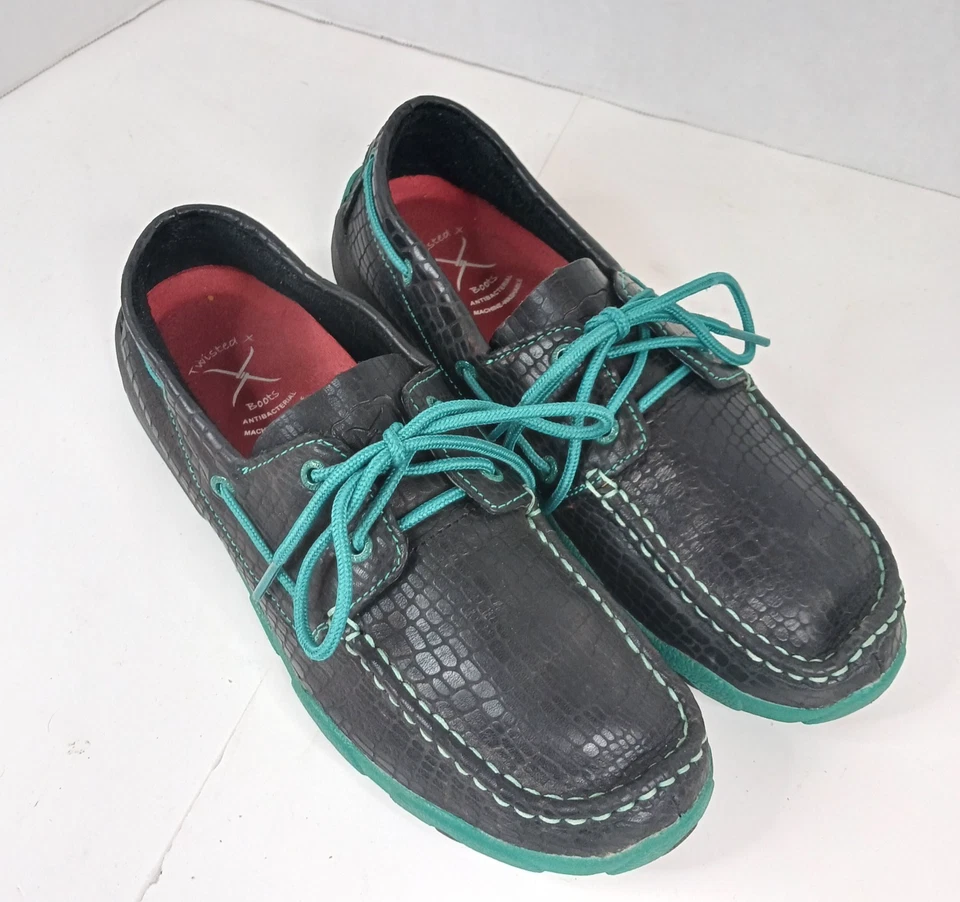 Twisted X Boots Women's 9.5 M Black Green Loafer Boat Shoe Slip On Leather - Image 4 of 4
