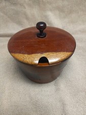 Vintage Hand Turned Wooden Trinket Bowl w/ Lid   Two Tone Hardwood   4  Dia