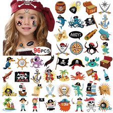 Pirate Tattoos 96Pcs , Pirate Temporary Tattoo Fake Neverland Pirated Cannon Po