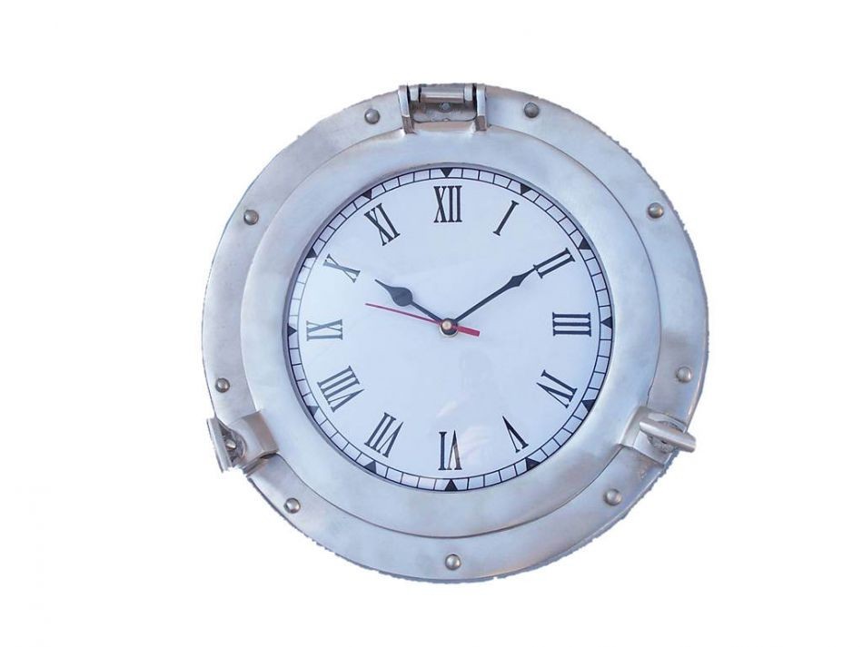 Brushed Nickel Deluxe Class Porthole Clock 12"