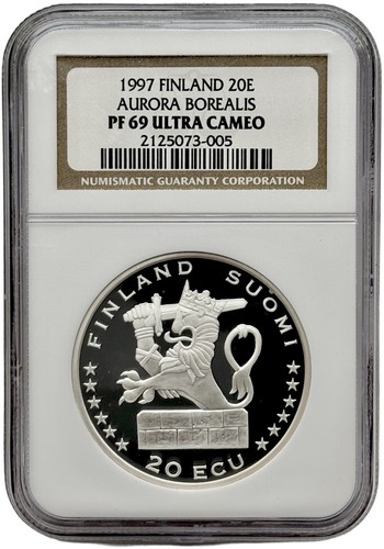 1997 Finland Aurora Borealis Silver 20E NGC PF69 Ultra Cameo