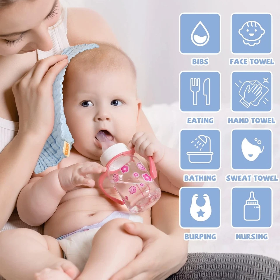 Paños para bebés MUKIN - Paños faciales suaves para recién nacidos, 12" x 12", azules  Foto 4 de 4