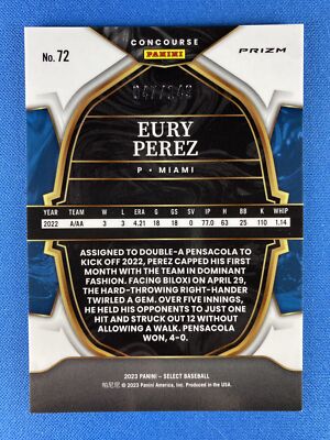 Eury Pérez, Walker Buehler Eury Perez 2023 Panini Select #72 White Prizm #/149 Miami