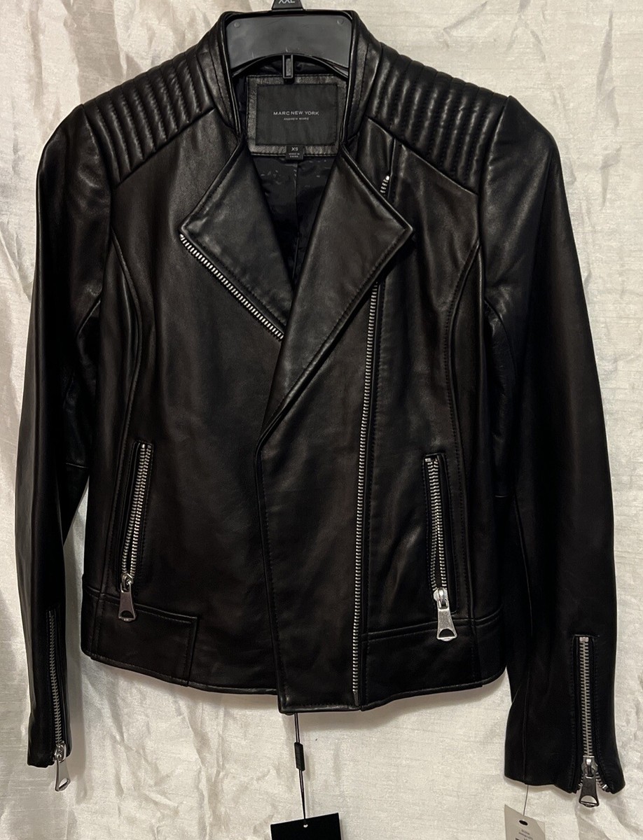 MARC Jacob's Womens Leather Biker Jacket Black Size XS
