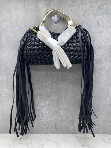 New Aje Black Weave Micro Fringe Frame Bag OS - RRP $425 BNWT - Picture 4 of 10