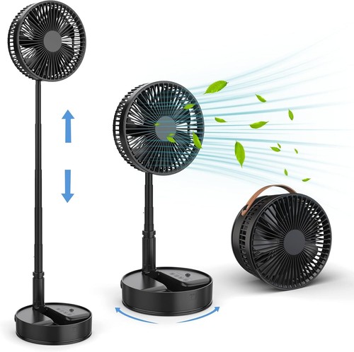 Foldable Fan Foldaway Oscillating w/ Remote Control Hand Strap&USB Charging Port