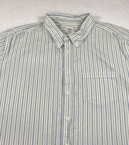Old Navy Men's Button Down Shirt XXL Blue Green Striped Short 