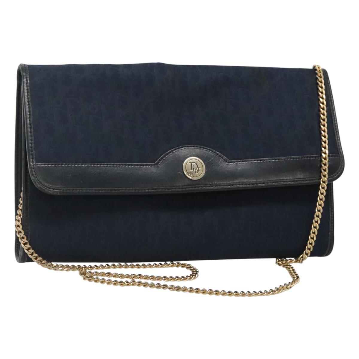 Christian Dior Trotter Canvas Chain Shoulder Bag Navy Auth