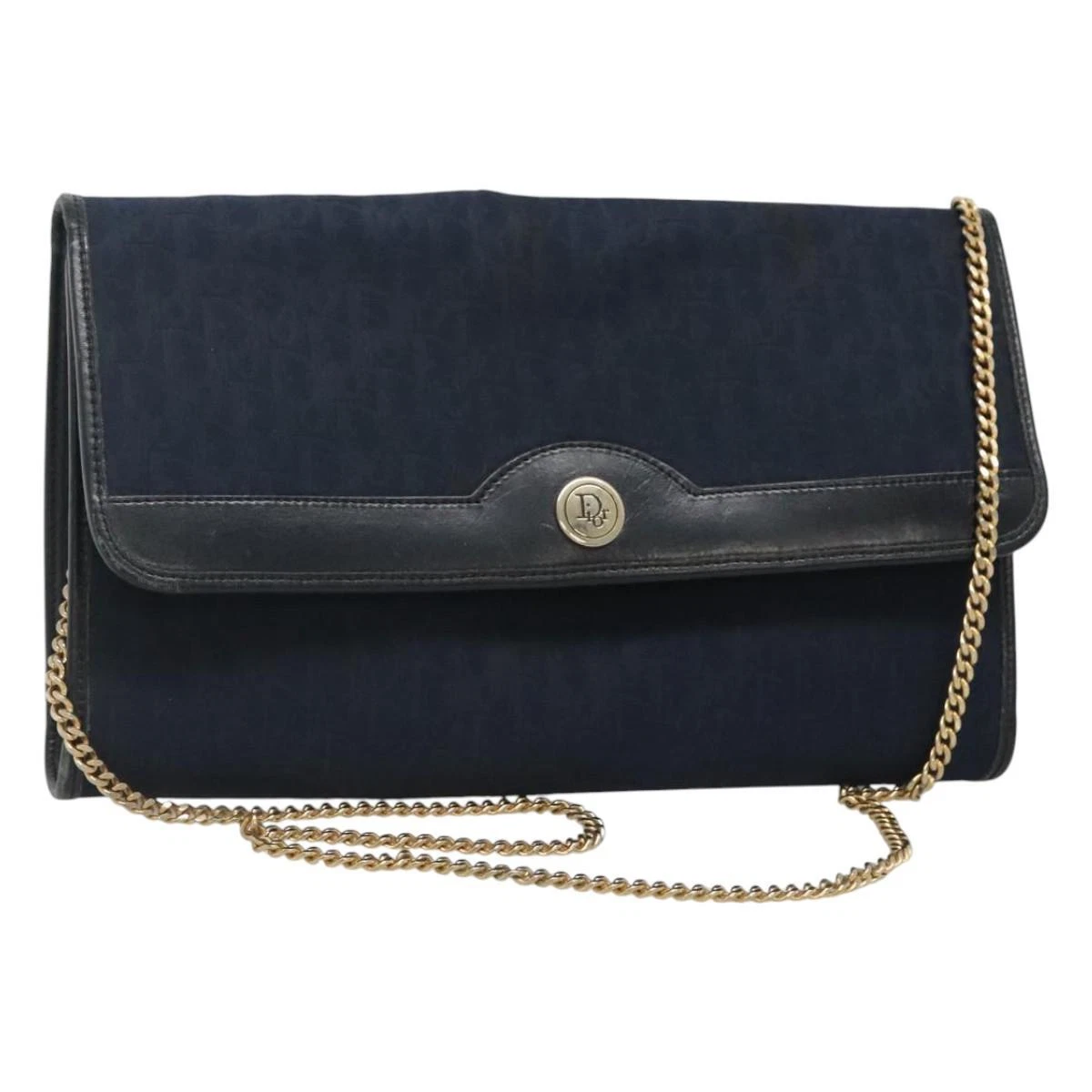 Sac bandoulière chaîne toile Christian Dior trotteur bleu marine authentique MY380
