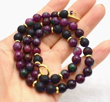 10mm Genuine Red Green Zoisite & Lava Rock Gemstone Round Beads Necklace 16-28''