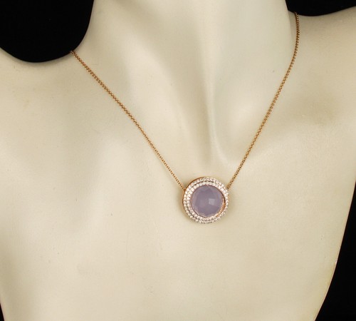 COLGANTE DE GOTA DE ORO ROSA 14K DE CALCEDONIA NATURAL FINO FIRMADO EFFY - Imagen 2 de 11