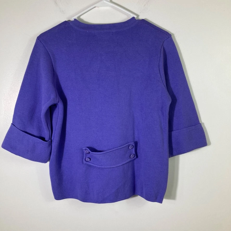 Cárdigan suéter vintage Evie manga 3/4 botones detalle cinturón púrpura M Cott para mujer Foto 2 de 4