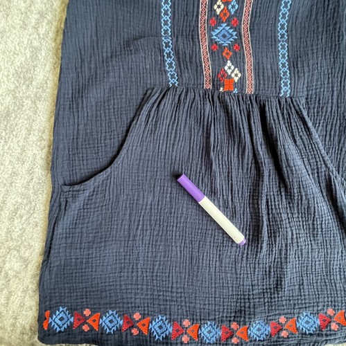 Lucky Brand Gauzy Dress Girl's Size XL Navy Blue Long Sleeves Embroidered Pocket - Picture 12 of 15