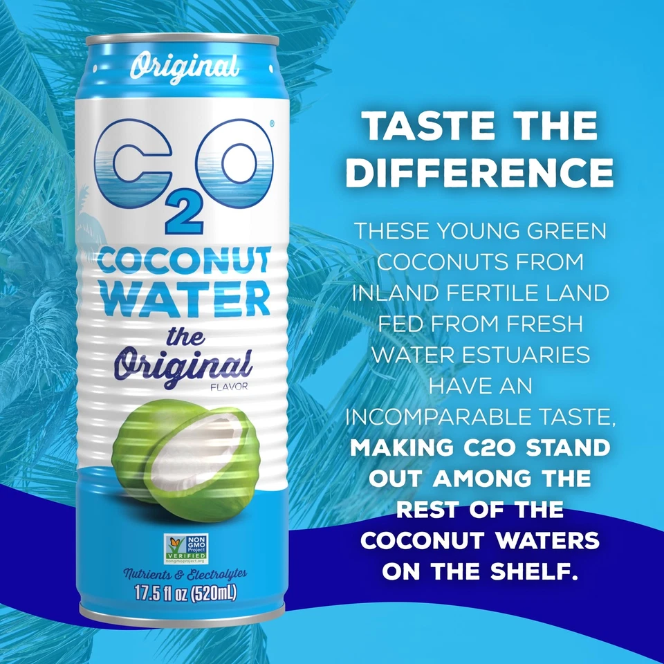C2O - Coconut Water, Made with Fresh Coconut Water, Plant Based  Cans,17.5 FL OZ - Image 3 of 4